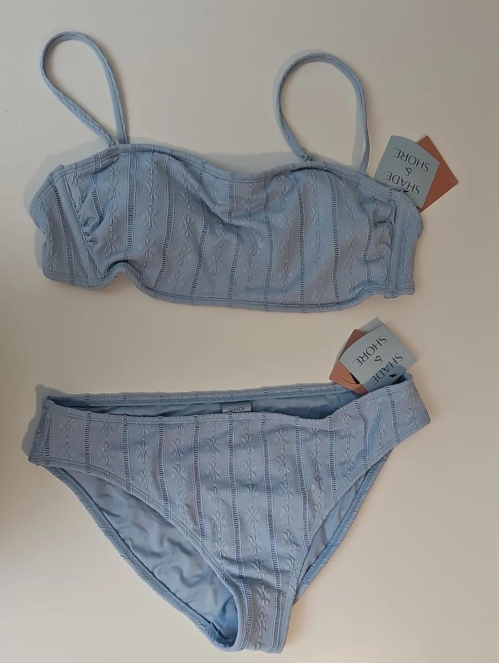 Shade & Shore Women's L Light Blue Textured Eyelet Style Bandeau Bikini Set